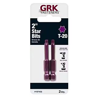 GRK Fasteners Star Drive Bit, T-20 Drive, 2 in., Purple, 2 Pack