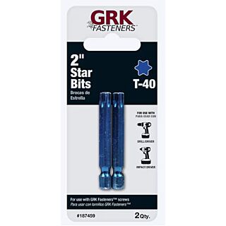 GRK Fasteners Star Drive Bit, T-40 Drive, 2 in., Blue, 2 Pack