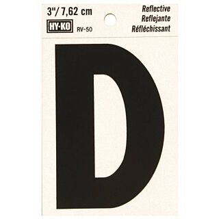 HY-KO RV-50/D Reflective Letter, Character D, 3 in H Character, Black Character