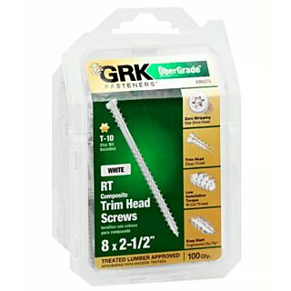 GRK #8 x 2-1/2 in.  RT Composite™ Exterior Trim Head Screws, Handy-Pak, White, 100 Count