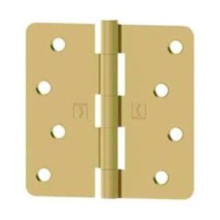 Hager, 4 in. x 4 in. Full Mortise Plain Bearing Residential Steel Door Hinge 1/4 in. Radius Corners, (US4) Satin Brass, Pair