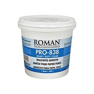 Roman PRO 838 Heavy Duty Clear Wallcovering Adhesive, Quart