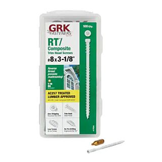 GRK #8 x 3-1/8 in.  RT Composite™ Exterior Trim Head Screws, Handy-Pak, White, 100 Count