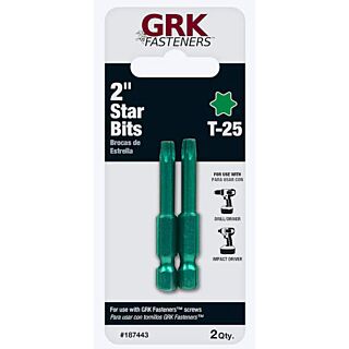 GRK Fasteners Star Drive Bit, T-25 Drive, 2 in., Green, 2 Pack