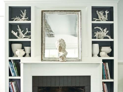 Fireplace wall in Benjamin Moore Dove White OC 17