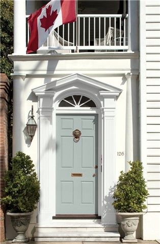 Front door in Benjamin Moore Beach Glass 