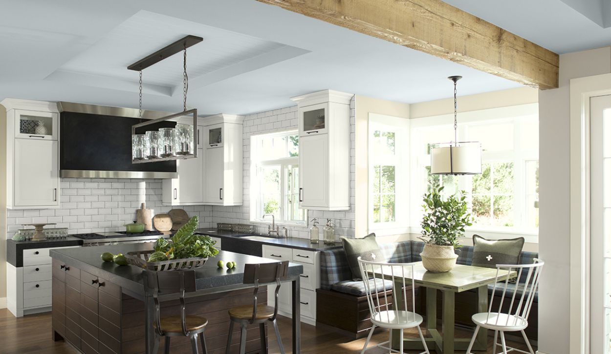 Kitchen featuring Benjamin Moore Waterborne Ceiling Paint, Ultra Flat, in Iceberg 2122-50