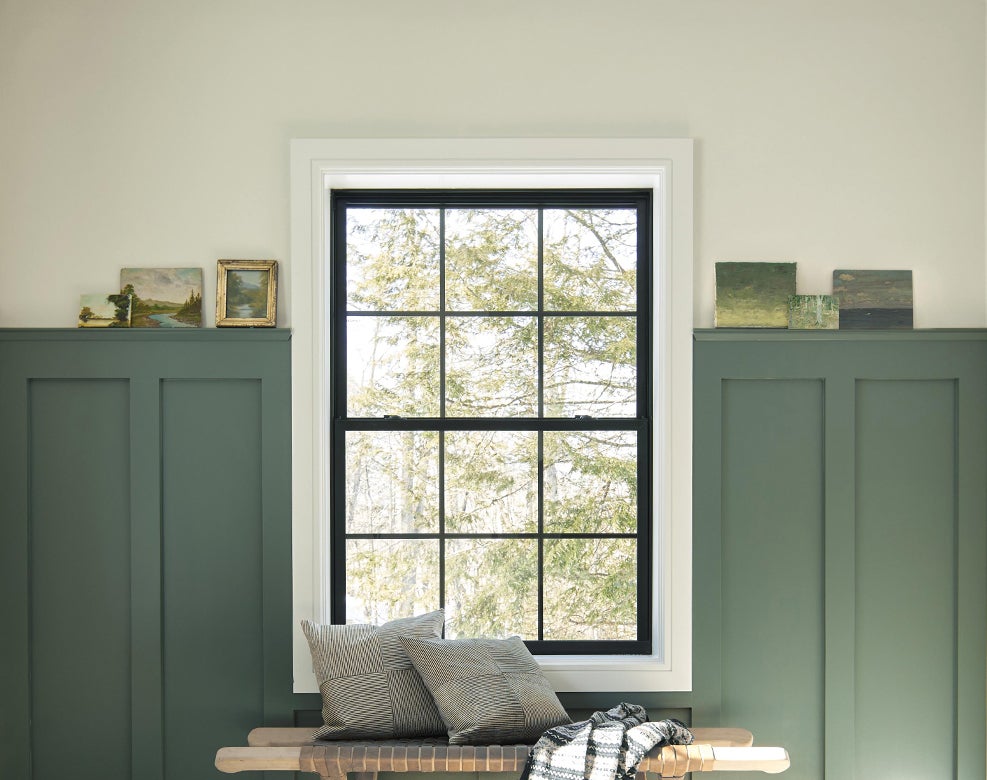 Cabinets painted in Benjamin Moore Cedar Green