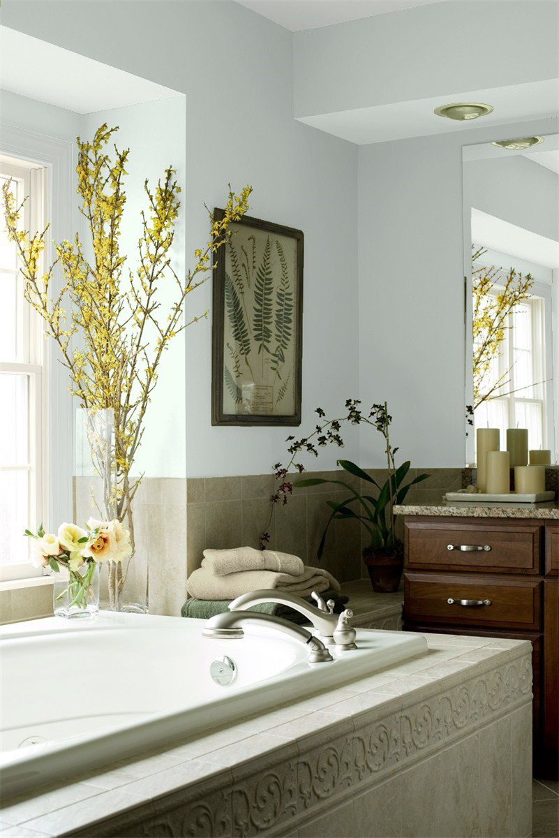 A master bath in Benjamin Moore Quiet Moments 1563