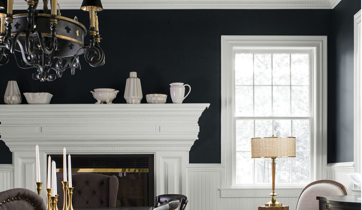 Dining Room in Benjamin Moore Chantilly Lace and Black Ink