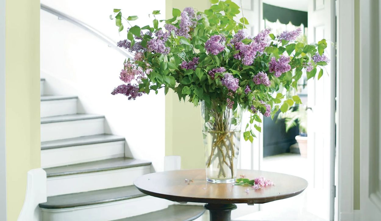 Entryway with Benjamin Moore Chantilly Lace trim