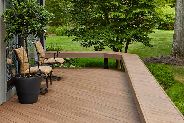 Diagonal deck pattern using TimberTech Advanced PVC Decking, English Walnut