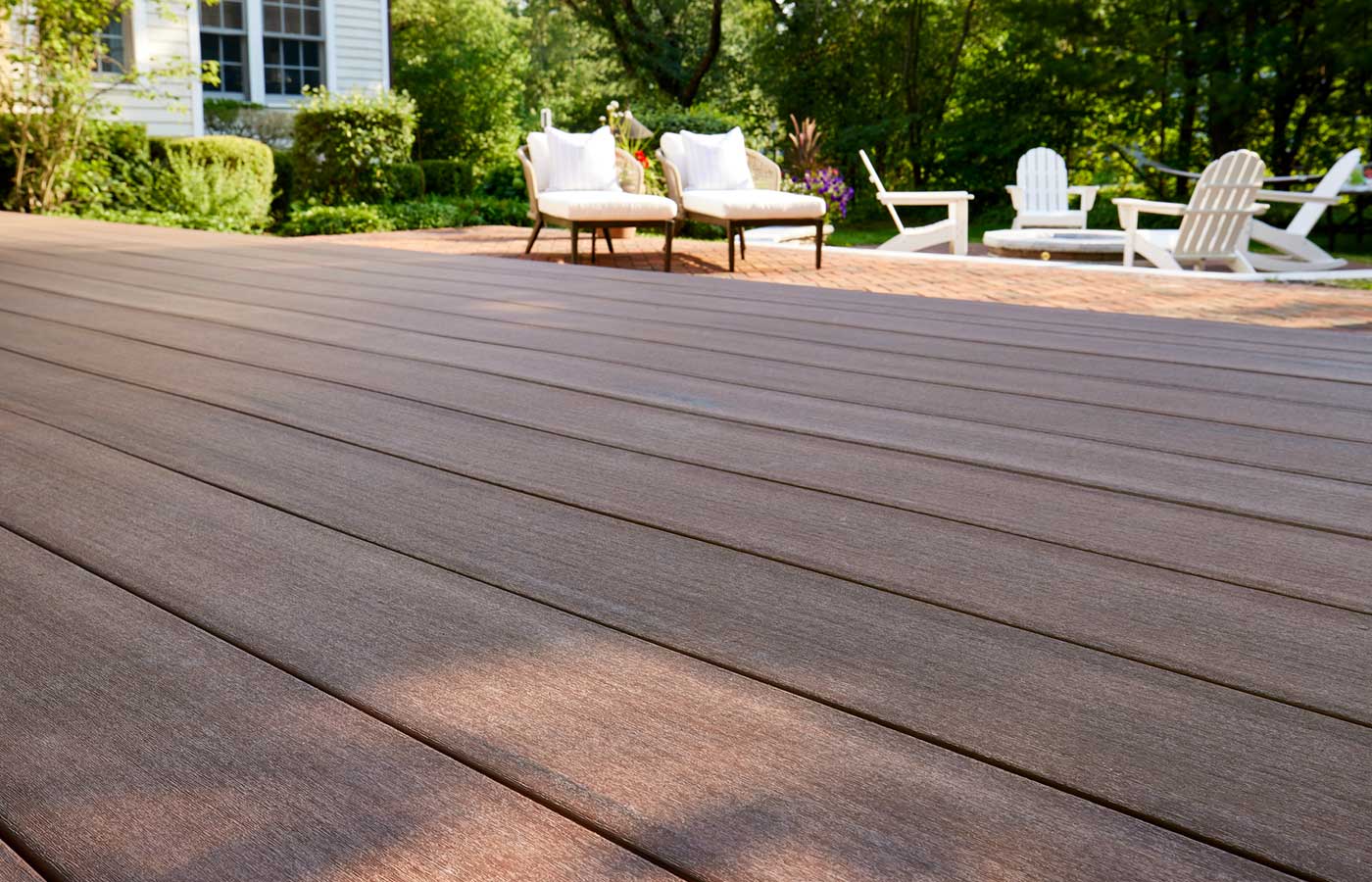 Advanced PVC Decking in Wide Width Mahogany from TimberTech’s Vintage Collection®.