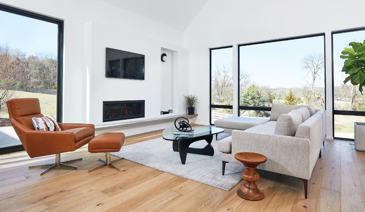 Living room featuring Marvin Essential Picture windows