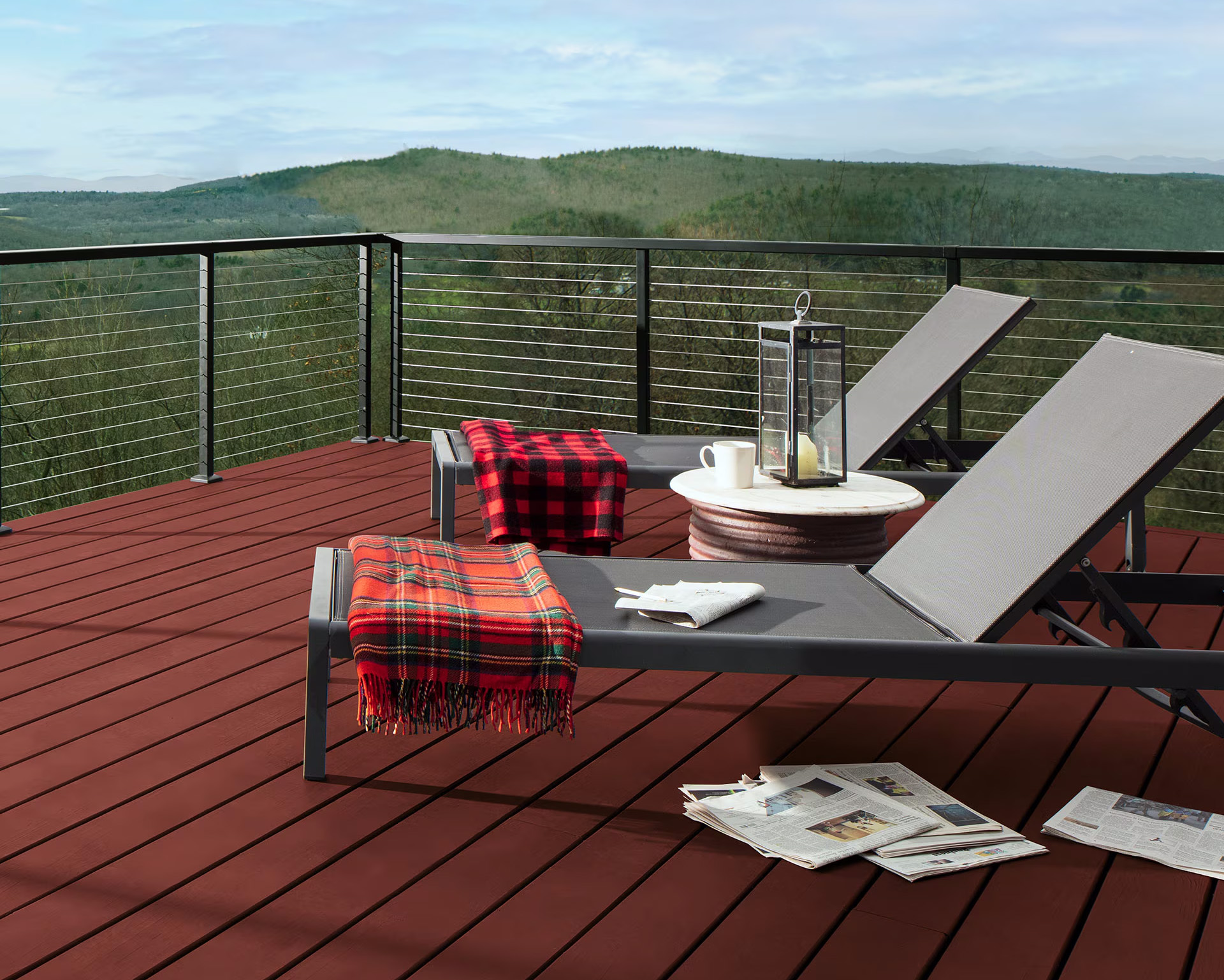 Deck stained in Benjamin Moore Woodluxe Semi-Solid deck stain in Redwood ES-20