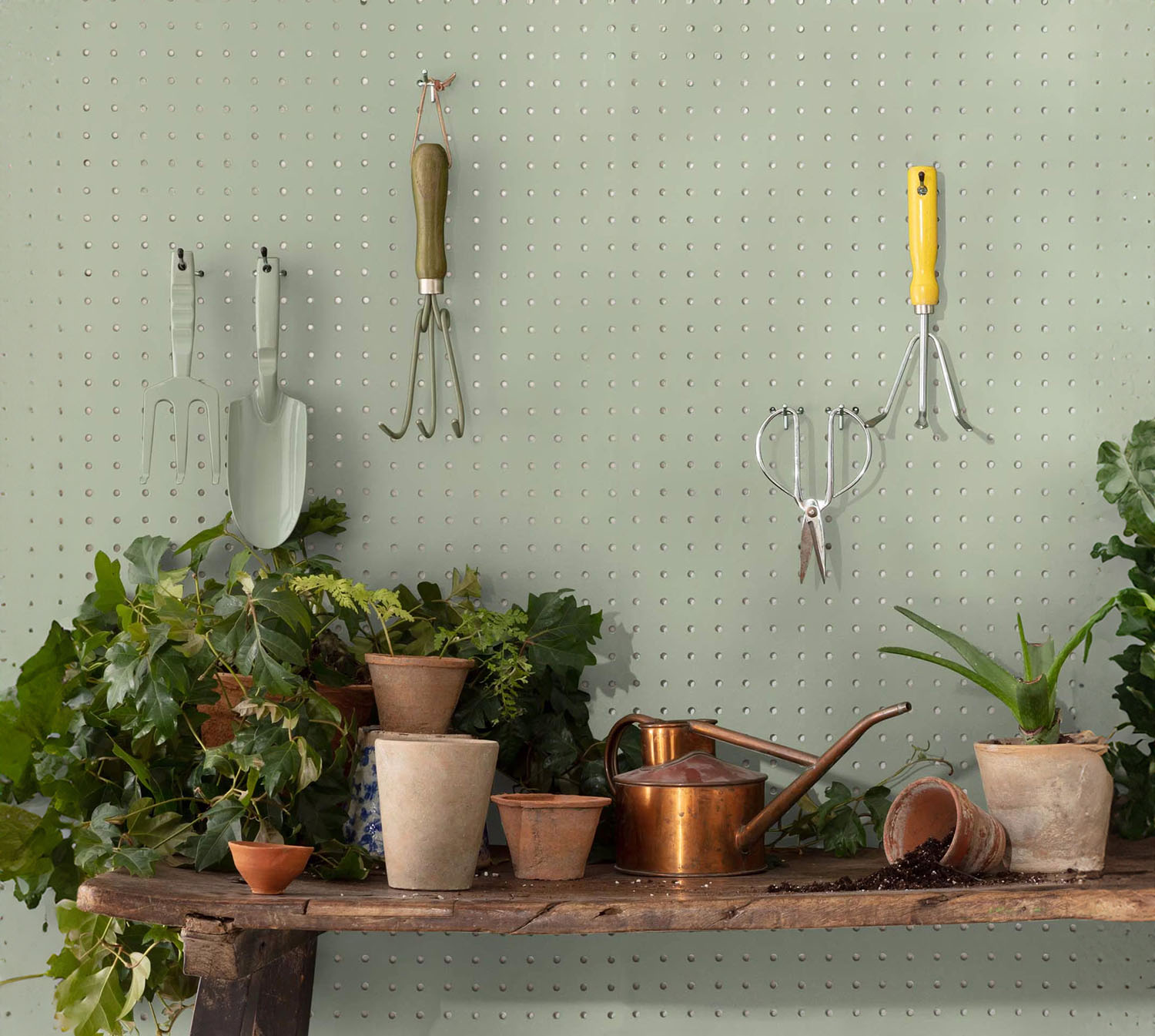 garden shed peg board in Benjamin Moore Saybrook Sage