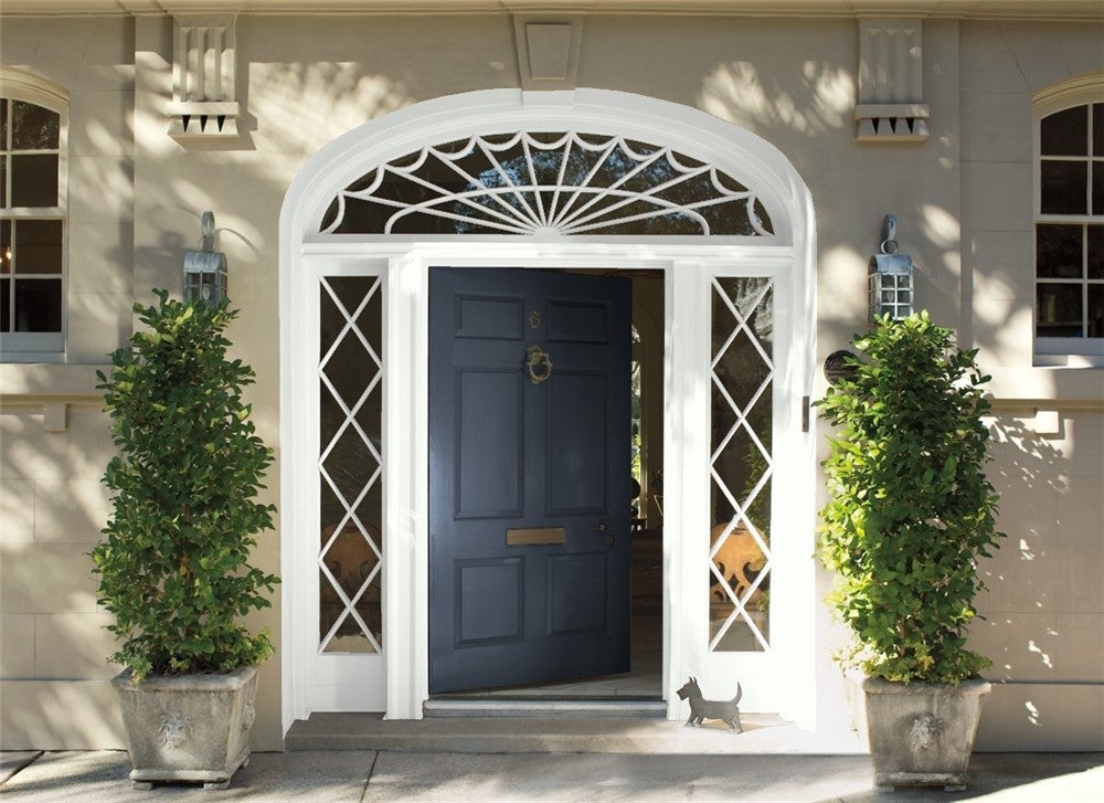 Front door painted navy blue