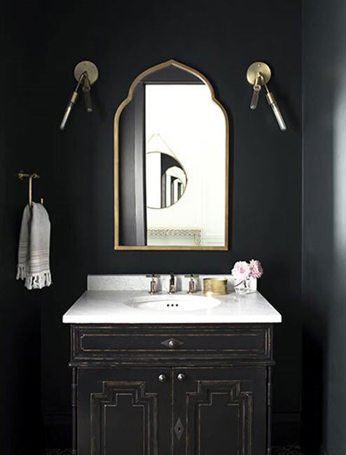 Bathroom painted in Benjamin Moore Black Satin