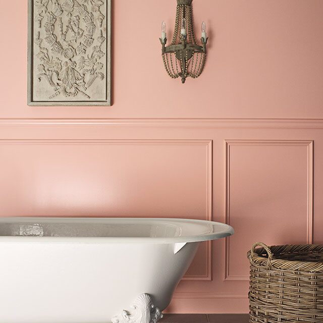 Bathroom wall painted with Benjamin Moore Fruit Shake