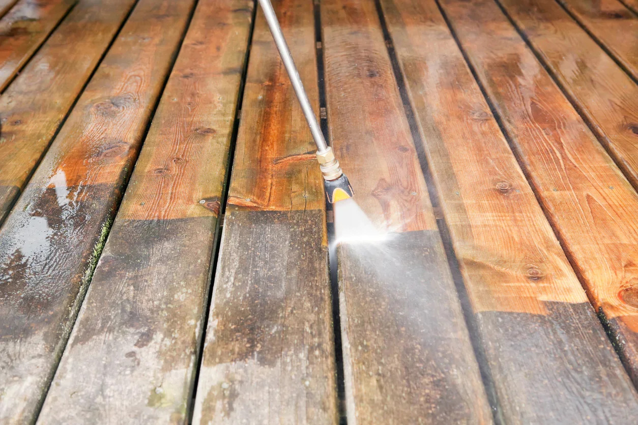 Maintenance including pressure washing is needed to fight mildew and discoloration on wood decking