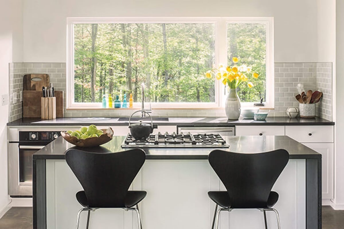 Marvin Signature Picture Window behind a kitchen sink with casement side window